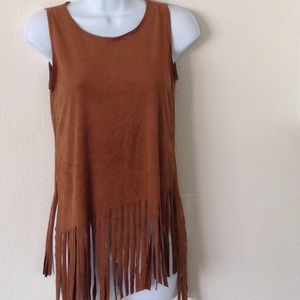 Boho Faux suede fringed top